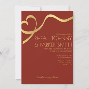 Romantic Maroon and Gold Script Formal Wedding Invitation