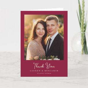 Romantic Maroon Elegant Photo Thank You Card