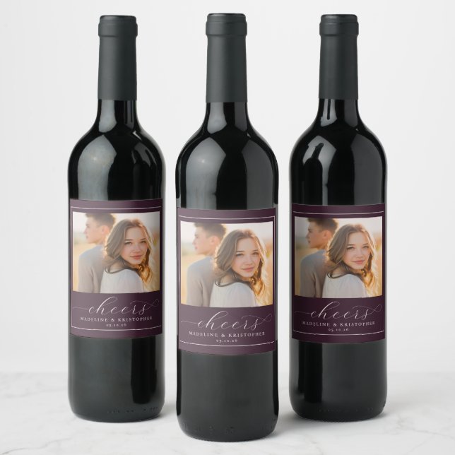 Romantic Maroon Photo Wine Label (Bottles)