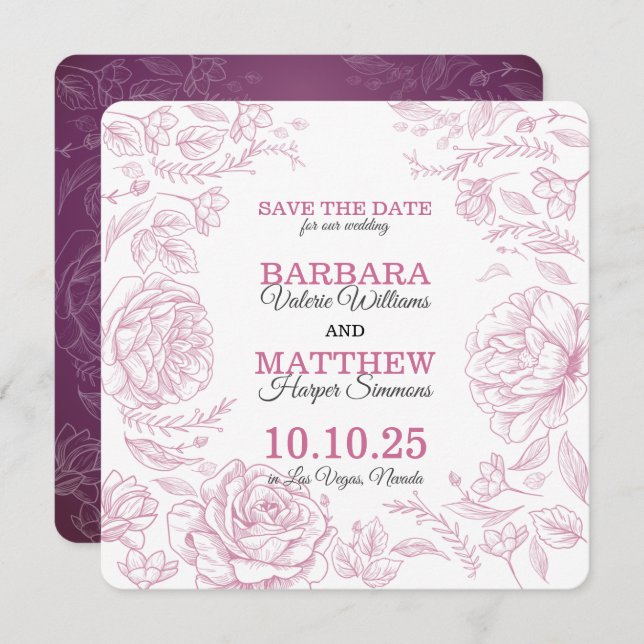 Romantic Maroon & White Save The Date Card (Front/Back)