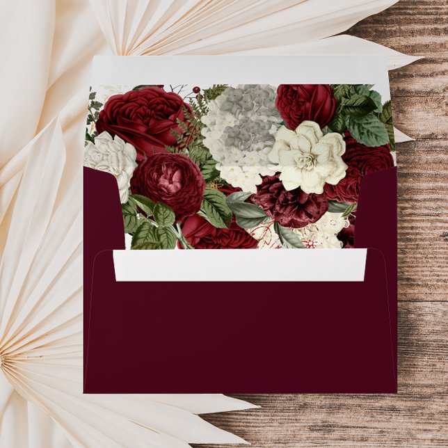 Romantic Marsala Burgundy Red Floral Wedding Envelope (Creator Uploaded)