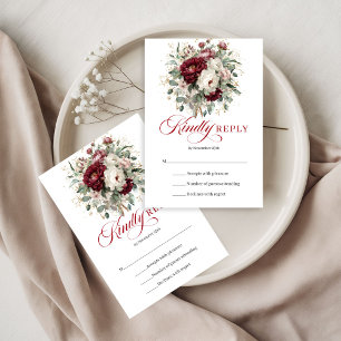 Romantic Marsala Floral Eucalyptus Wedding RSVP  Card
