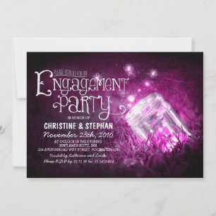 Romantic mason jar & fireflies engagement party invitation