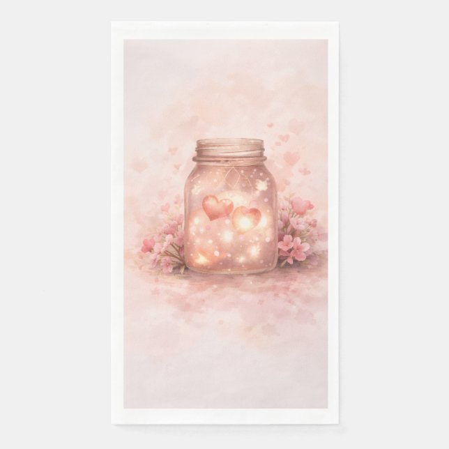 Romantic Mason Jar Hearts Paper Napkin (Front)