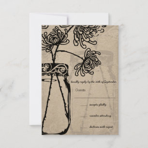 Romantic Mason Jar Shadows Damask Wedding RSVP Card