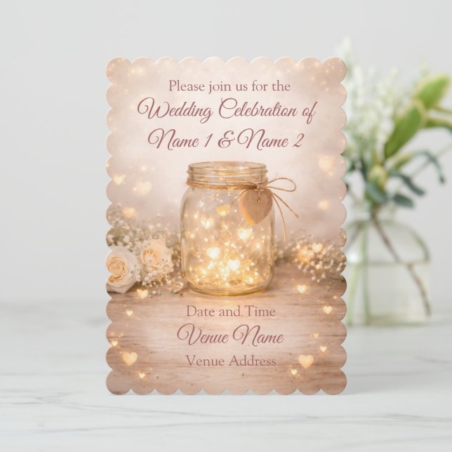 Romantic Mason Jar Wedding Invitation (Standing Front)