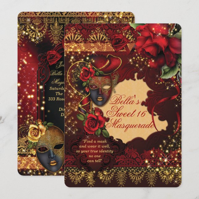 Romantic Masquerade Sweet 16 Party Invites (Front/Back)