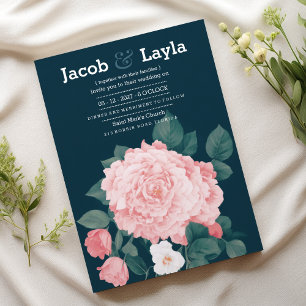 Romantic mauve blue pink rose floral wedding invitation