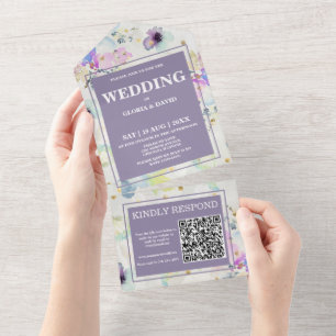 Romantic Mauve Floral QR Code All In One Invitation