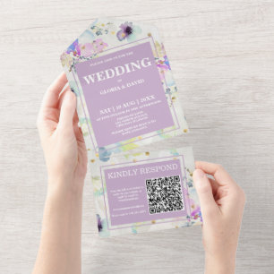 Romantic Mauve Floral QR Code All In One Invitation