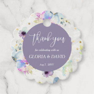 Romantic Mauve Floral  Round Scalloped Wedding Favour Tags