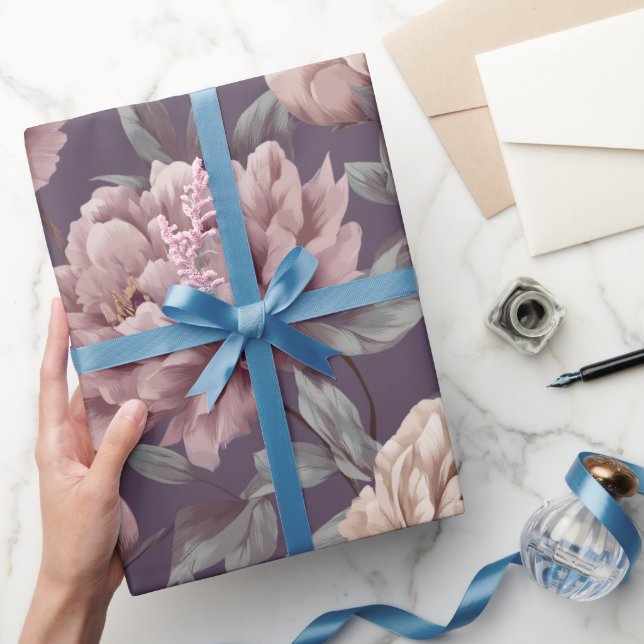 Romantic Mauve Peony Cream Floral Pattern Wrapping Paper (Gifting)