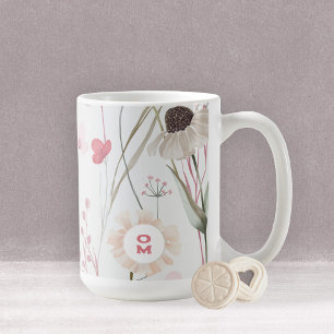 Romantic Mauve Sage Floral Monogram Coffee Mug
