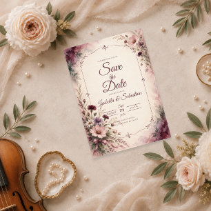 Romantic Mauve Wildflower Wedding Save The Date