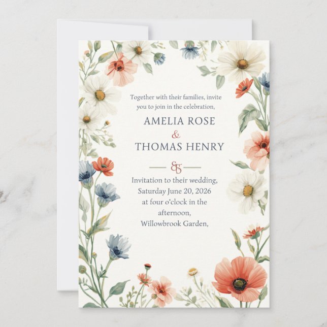 Romantic Meadow Floral Wedding Invite (Front)