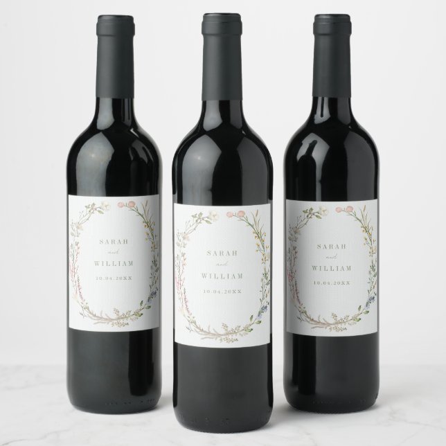 Romantic meadow flowers Wedding  Wine Label (Bottles)