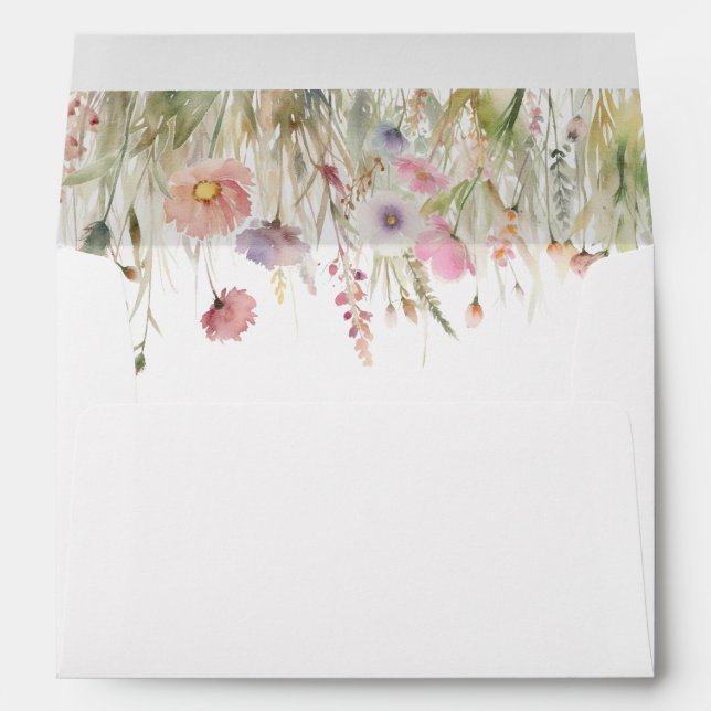 Romantic Meadow Wildflower Wedding Blooms Envelope (Back (Bottom))