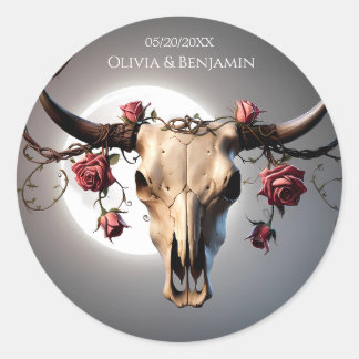 Romantic Mediaeval Floral Cow Skull Wedding Classic Round Sticker
