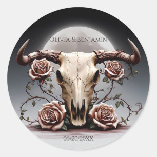Romantic Mediaeval Floral Cow Skull Wedding Classic Round Sticker