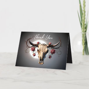 Romantic Mediaeval Floral Cow Skull Wedding Thank You Card