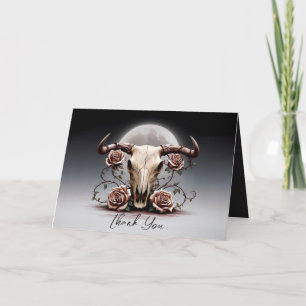 Romantic Mediaeval Floral Cow Skull Wedding Thank You Card