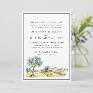 Romantic Mediterranean Watercolor Wedding  Invitation
