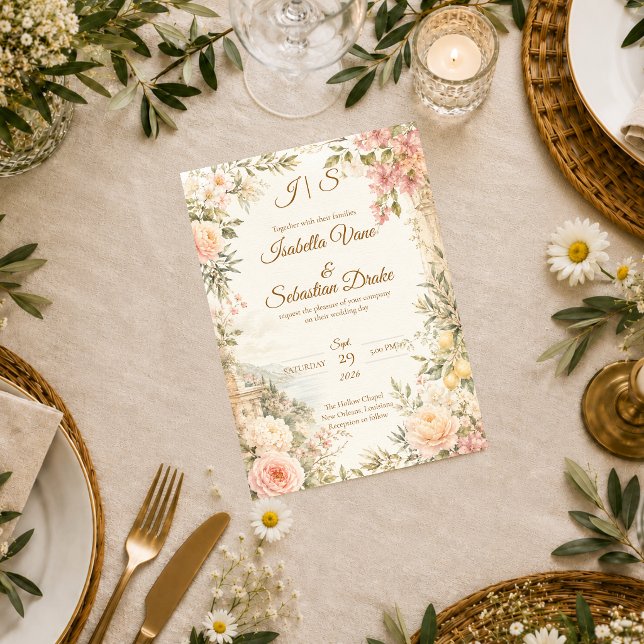 Romantic Mediterranean Wedding Invitation (Creator Uploaded)