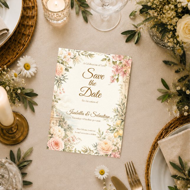 Romantic Mediterranean Wedding Save The Date (Creator Uploaded)