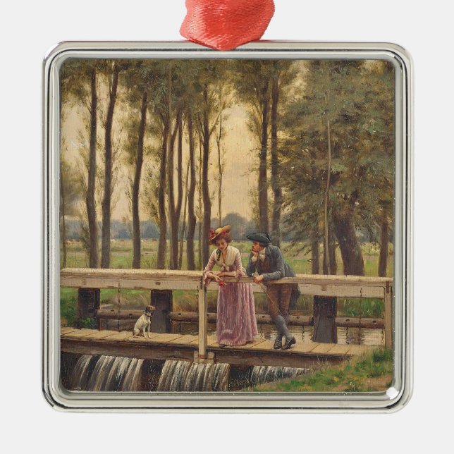 Romantic Meeting Place (by Edmund Blair Leighton) Metal Tree Decoration (Front)