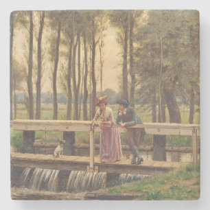 Romantic Meeting Place (by Edmund Blair Leighton) Stone Coaster