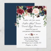 Romantic Merlot Navy Blue Floral Wedding