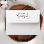 Romantic Merry Christmas Return Address<br><div class="desc">This Christmas envelope featuring elegant and romantic swirly calligraphy lettering with pinecone twigs and pre-printed return address. For more advanced customisation of this design,  please click the BLUE DESIGN TOOL BUTTON above!</div>