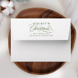 Romantic Merry Christmas Return Address<br><div class="desc">This Christmas envelope featuring elegant and romantic swirly calligraphy lettering with pinecone twigs and pre-printed return address. For more advanced customisation of this design,  please click the BLUE DESIGN TOOL BUTTON above!</div>