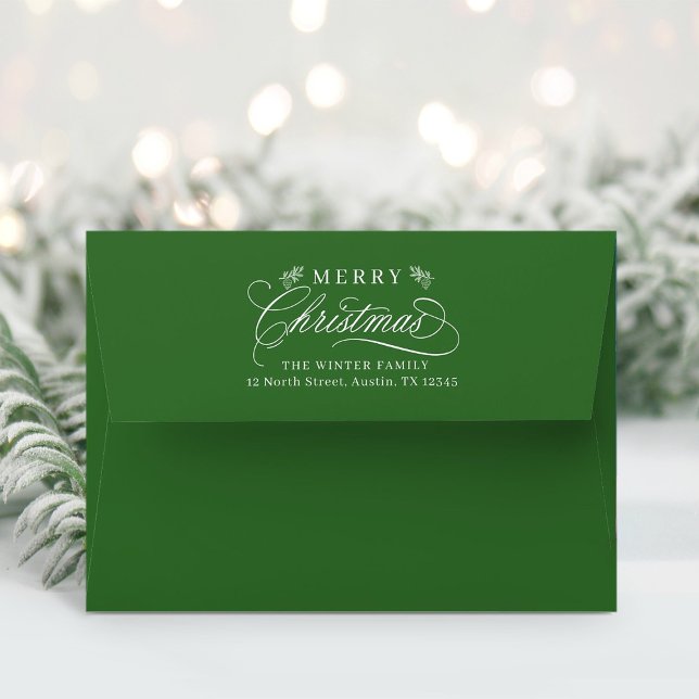 Romantic Merry Christmas Return Address Green Envelope (Creator Uploaded)