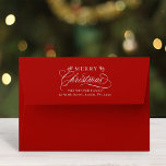 Romantic Merry Christmas Return Address Red<br><div class="desc">This Christmas envelope featuring elegant and romantic swirly calligraphy lettering with pinecone twigs and pre-printed return address. For more advanced customisation of this design,  please click the BLUE DESIGN TOOL BUTTON above!</div>