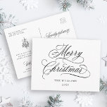 Romantic Merry Christmas Script Holiday Postcard<br><div class="desc">This simple Christmas postcard features elegant and romantic swirly calligraphy lettering with a winter holly berry bouquet and custom text on the back. For more advanced customisation of this design,  please click the BLUE DESIGN TOOL BUTTON above!</div>