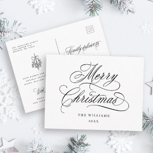 Romantic Merry Christmas Script Holiday Postcard