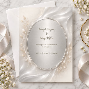 Romantic metallic Silver Oval Wedding Botanicals  Invitation