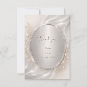 Romantic metallic Silver Oval Wedding Botanicals Thank You Card