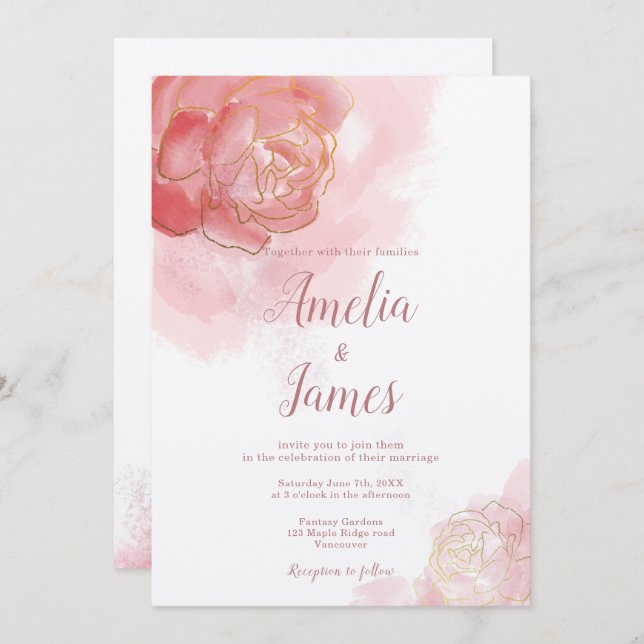 Romantic Millennial Pink Floral Invitation (Front/Back)