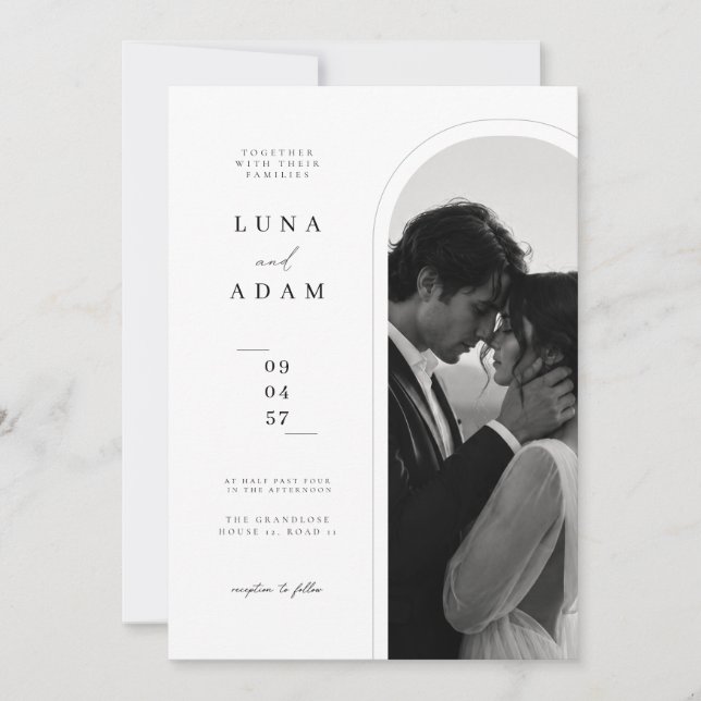 Romantic Minimal Arch Portrait Wedding Invitation. Invitation (Front)