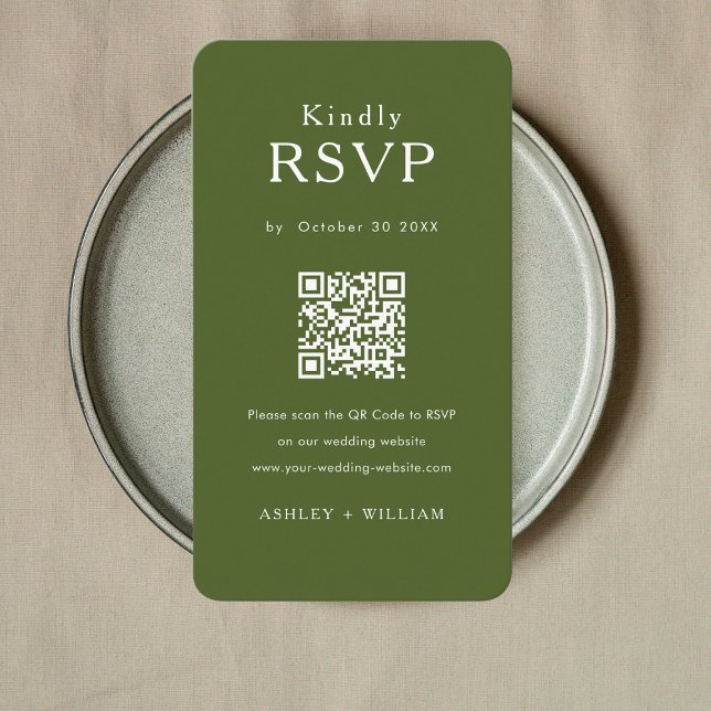 Romantic Minimal Rsvp Qr Code Moss Green Wedding Enclosure Card (Creator Uploaded)