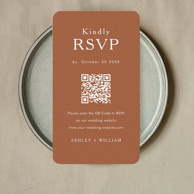 Romantic Minimal Rsvp Qr Code Terracotta Wedding Enclosure Card (Creator Uploaded)