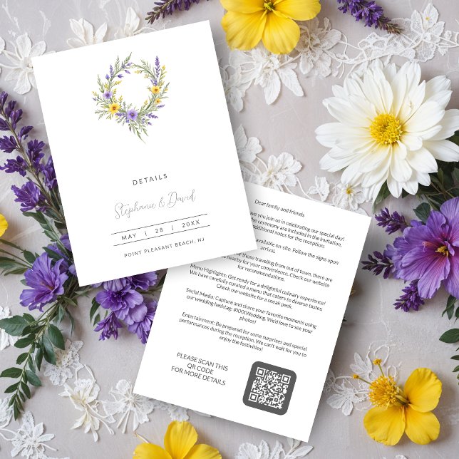 Romantic Minimal Wedding Yellow & Lavender Wreath Enclosure Card (Romantic Minimalist Wedding Yellow & Lavender Wreath Enclosure Cards.)