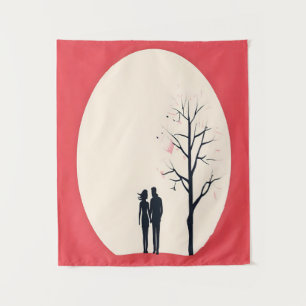 Romantic Minimalist Couple Art Tapestry