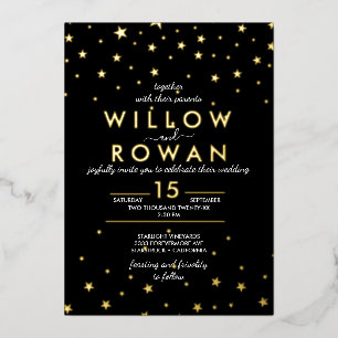 Romantic Minimalist Gold & Black Foil Invitation