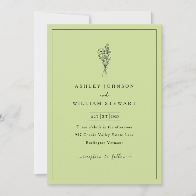 Romantic Minimalist Lime Green Floral Wedding Invitation (Front)