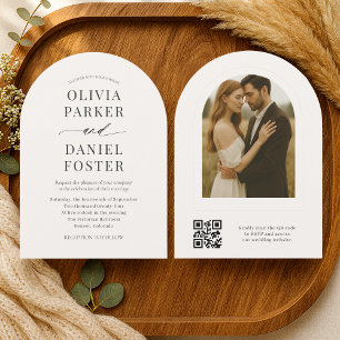 Romantic Minimalist QR Code Photo Wedding Invitation