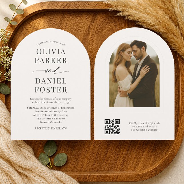 Romantic Minimalist QR Code Photo Wedding  Invitation (Creator Uploaded)