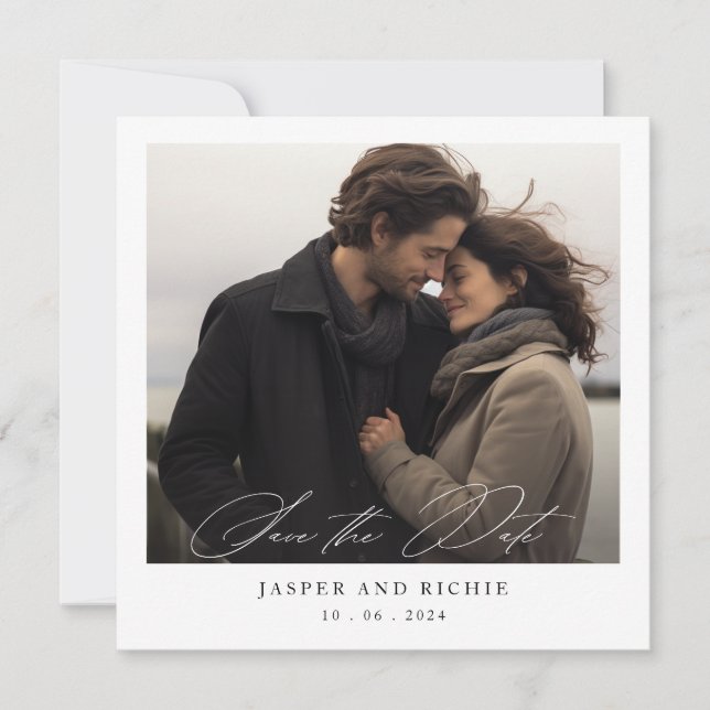 Romantic Minimalist Square Photo Wedding Save The Date (Front)